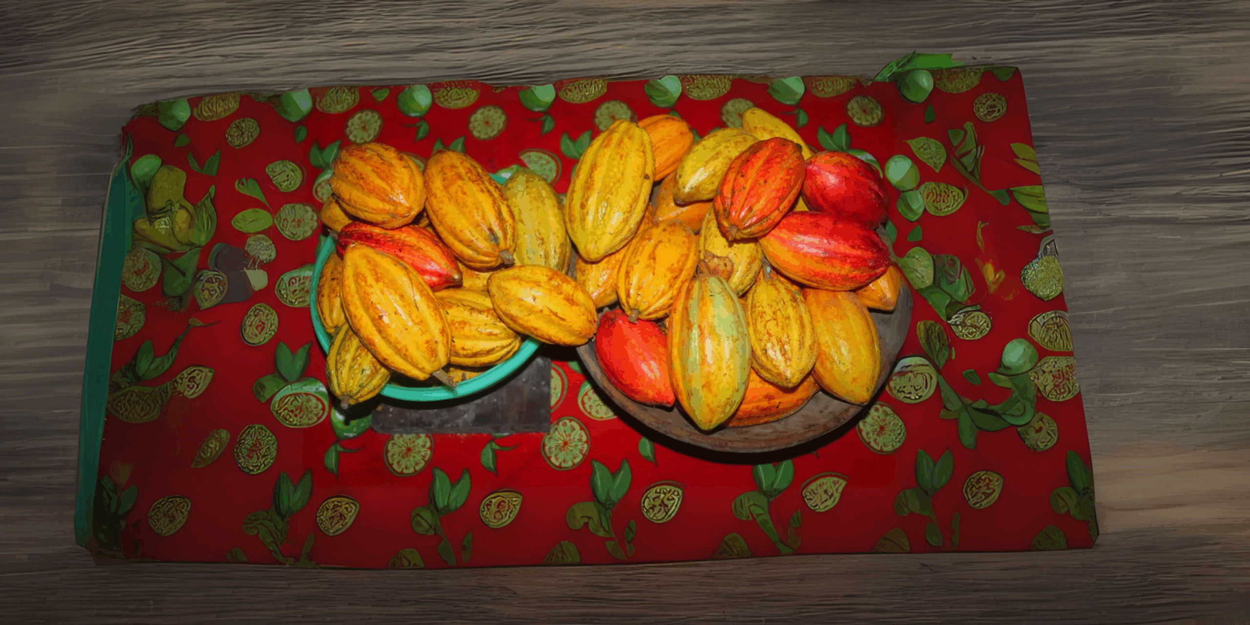 Imagem de frutos de cacau expandida com Canva